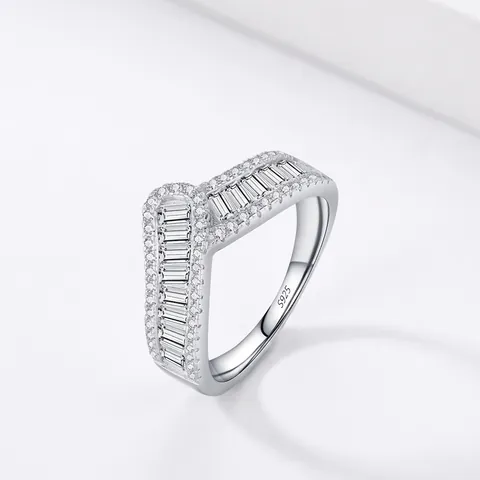 S925 Sterling Silber V-Förmig Zirkonia Ring Für Damen Nischen Design Baguetteschliff Geometrisch Bandring Luxus Schmuck Geschenk