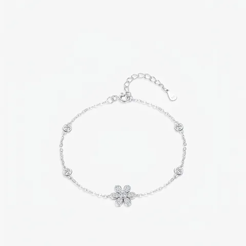 Bracciale a Fiore in Argento Sterling 925 Per Donna Elegante Braccialetto a Catena Regolabile Con Intarsio Di Zirconia Gioielli