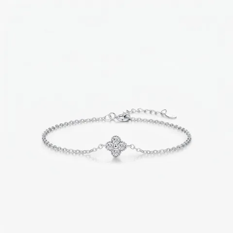 S925 Sterlingsilber Kleeblatt Anhänger Armband Für Damen Einfache Mode Zirkonia Eingelegt Glück Vierblättriges Gras Kette Verstellbar Schmuck Geschenk
