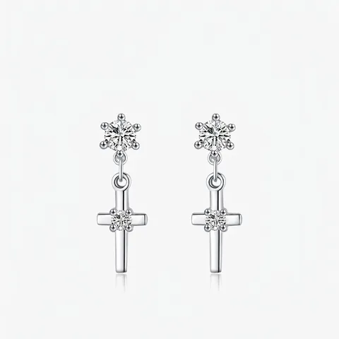 925 Sterling Silver Cross Drop Earrings For Women Elegant Minimalist Zirconia Inlaid Dangle Earrings Fashion Jewelry Gift