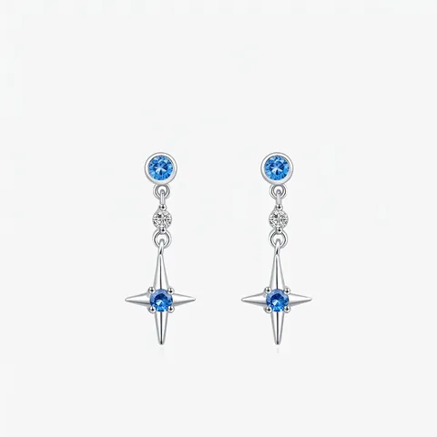 Elegante 925 Silber Stern Hängeohrringe Mit Blauem Funkelndem Strass Kompass Stern Anhänger Für Damen Modeschmuck