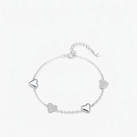 Pulsera de Corazón de Plata de Ley 925 para Mujer Pulido Espejo con Dije de Diamante de Imitación Joyería de Moda