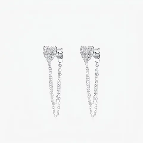 925 Sterling Silver Heart Dangle Earrings Sparkling Zirconia Long Chain Tassel Earrings Elegant Fashion Jewelry For Women Gift