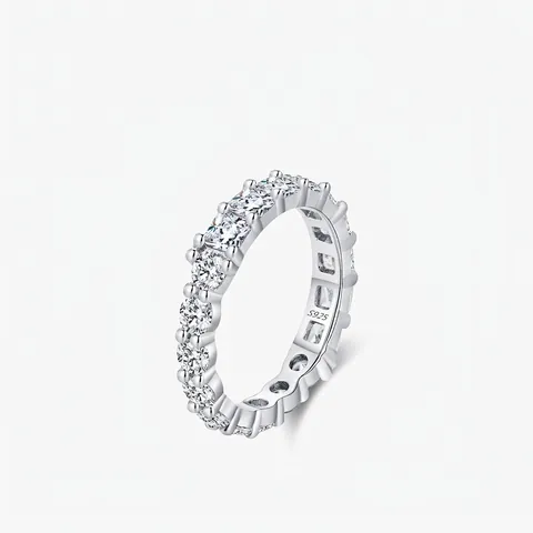 925 Sterling Silver Full Eternity Ring For Women Sparkly Rhinestone Inlaid Wedding Band Anniversary Jewelry Silver Ring