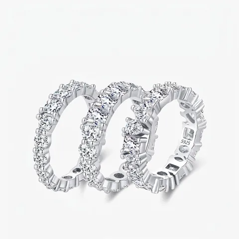 925 Sterlingsilber Vollständiger Strass Eternity Ring Für Damen Luxus Geometrische Ehering Vielseitiger Pendeln Fingerring Schmuck