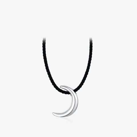 Minimalist S925 Sterling Silver Moon Pendant Necklace For Women Adjustable Black Cord Chain Fashion Jewelry Gift