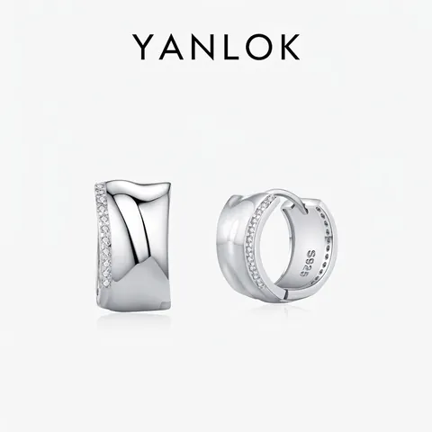 Pendientes Huggie de Plata de Ley 925 para Mujer Diseño Minimalista de Metal Líquido Con Circonia Brillante Forma de C Joyería