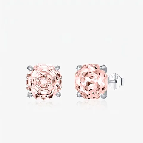 Orecchini a Bottone in Argento Sterling 925 con Zirconia Rosa per Donna Orecchini Eleganti Semplici con Pietre Preziose Scintillanti Regalo Gioielli