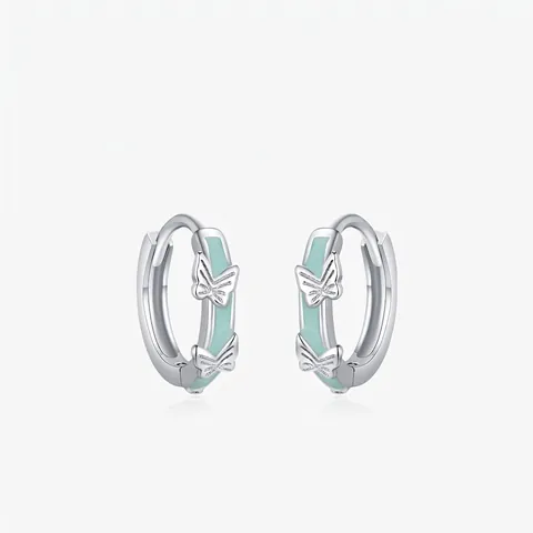 925 Sterlingsilber Schmetterling Creolen Für Damen Minzgrün Emaille Tierform Zierlicher Schmuck Frischer Süßer Stil Geschenk