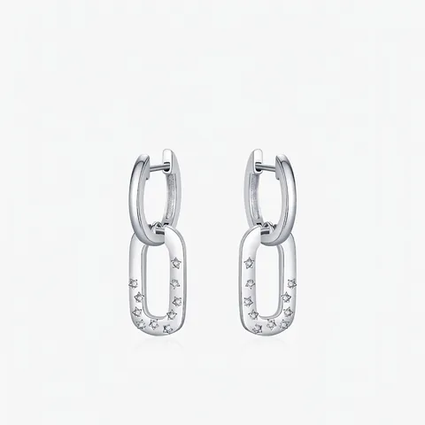 925 Sterling Silver Geometric Star Zirconia Drop Earrings For Women Fashion Sweet Cool Rectangle Link Dangle Earrings Jewelry