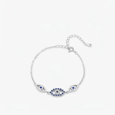 Pulsera de Plata de Ley 925 Con Mal de Ojo Para Mujer Minimalista Incrustada de Strass Dije de Ojo Hueco Joyería
