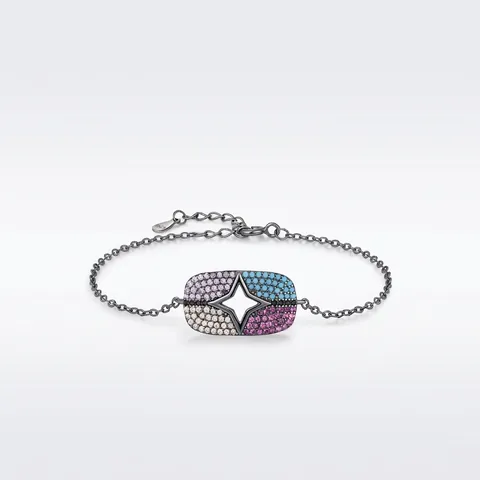 S925 Sterling Silver Gothic Punk Bracelet Women Star Charm Multi-color Zirconia Black Gold Plated Jewelry Hand Gift