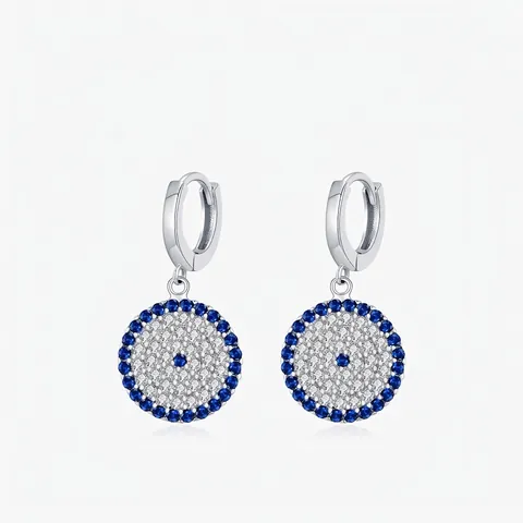 925 Sterlingsilber Böser Blick Ohrstecker Mit Blau Weiß Zirkonia Geometrische Kreis Hängeohrringe Für Damen Schmuck Geschenk