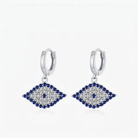 925 Sterling Silver Evil Eye Hoop Earrings For Women French Vintage Pave Zirconia Blue Eye Drop Earrings Jewelry Gift