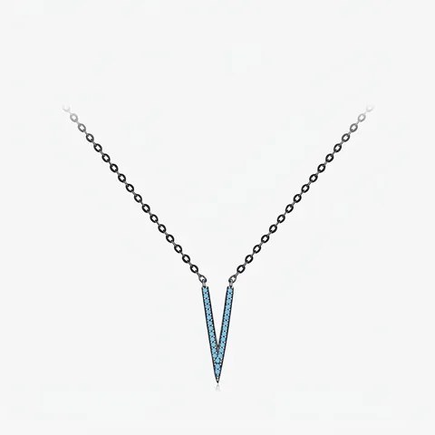 Collana con Pendente a Forma di V in Argento Sterling S925 per Donna Catenina per Clavicola Vintage Francese Turchese Sintetico