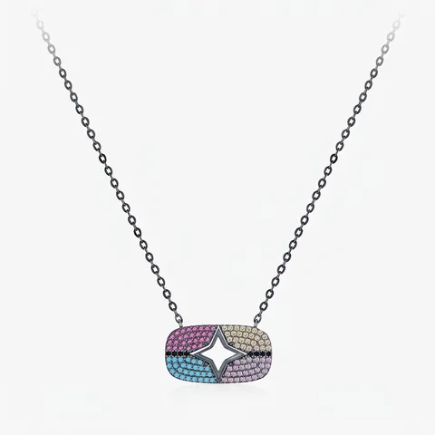 Collar de Estrella de Plata de Ley 925 Con Colgante de Circonia Colorida Estilo Píxel Hip Hop Retro Joyería para Mujer