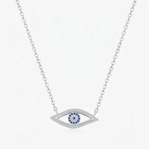 Collana con Ciondolo Malocchio in Argento Sterling 925 da Donna Elegante Catena a Girocollo con Strass Blu e Bianchi Gioielli Regalo