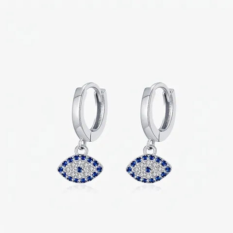 Pendientes de Aro Huggie de Mal de Ojo de Plata de Ley 925 para Mujer Circonia Azul Incrustada Joyería de Moda Elegante