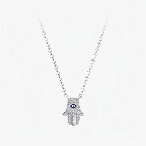 Hamsa Hand Böser Blick Anhänger Halskette 925 Sterlingsilber Zirkonia Schutz Amulett Kette Für Damen Schmuck Geschenk