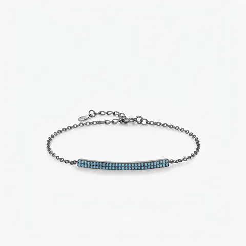 Vintage 925 Sterlingsilber Gunmetal Schwarz Armband Für Damen Zweireihig Synthetischer Türkis Geometrisch Verstellbarer Schmuck