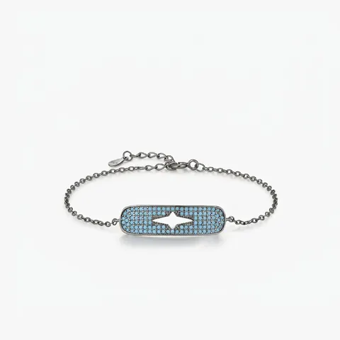 925 Sterlingsilber Hohl Stern Armband Für Damen Schwarz Galvanisiert Blau Künstlicher Türkis Eingelegt Stern Charm Gliederkette Schmuck