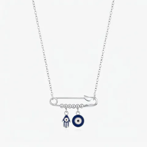 925 Sterlingsilber Sicherheitsnadel Anhänger Halskette Für Damen Hamsa Böser Blick Amulett Minimalistische Schlüsselbeinkette Schmuck