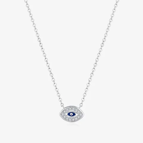 Collana Malocchio in Argento Sterling 925 per Donna Ciondolo in Zirconia Smalto Blu Catena Sottile Gioielli di Moda