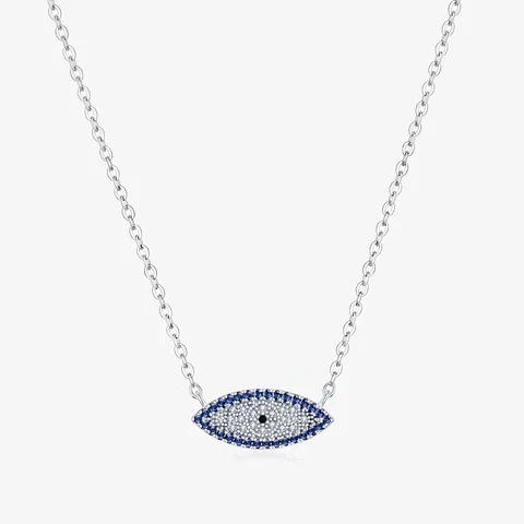 Collana con Pendente Malocchio in Argento Sterling 925 per Donna con Zirconia Blu Intarsiata Gioielli Girocollo Vintage Francese di Lusso