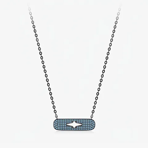 Collar con Colgante de Estrella Calado de Plata de Ley S925 Estilo Cool Cadena con Diamantes de Imitación Azules Joyería Mujer