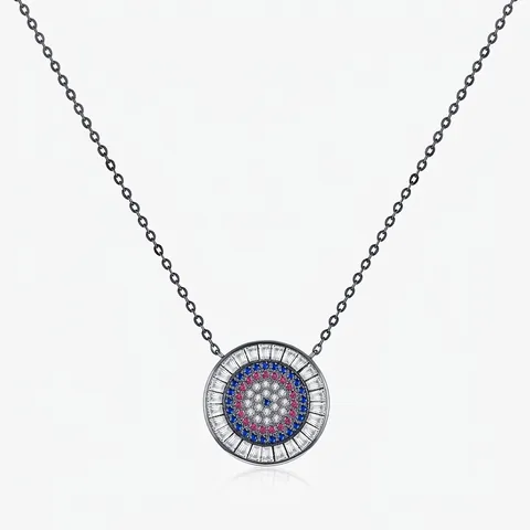 Collana con Ciondolo Rotondo Malocchio in Argento Sterling 925 per Donna Catena della Clavicola Vintage con Zirconia Intarsiata