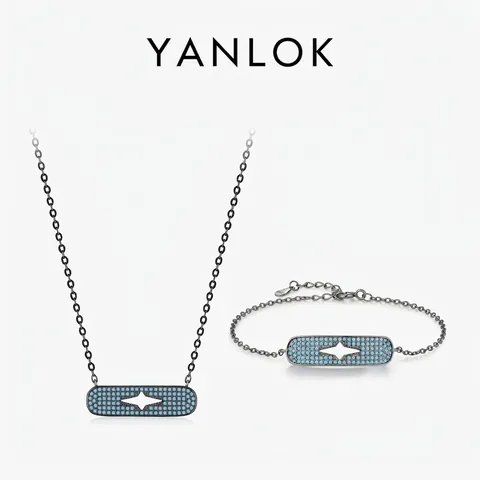 Conjunto de Collar y Pulsera de Plata de Ley S925 Con Estallido Estelar Circonia Azul Joyería de Cadena de Clavícula Punk