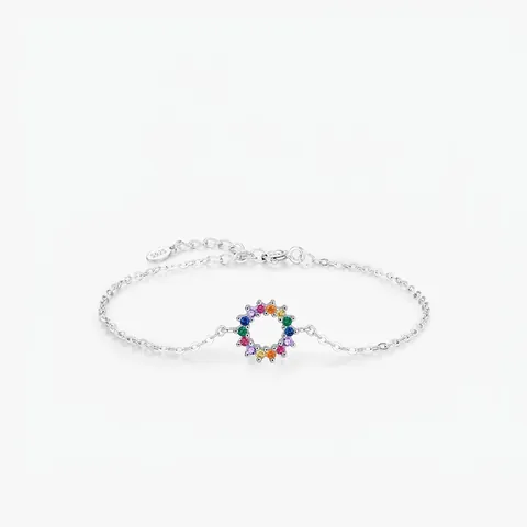 S925 Sterling Silver Rainbow Zirconia Bracelet For Women Korean Sweet Cute Round Circle Pendant Adjustable Chain Jewelry Gift