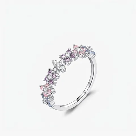 S925 Sterlingsilber Verlauf Glitzernde Strass Kleeblatt Reihenbesatz Ring Für Damen Süßer Cool Personalisierter Fingerring Schmuck
