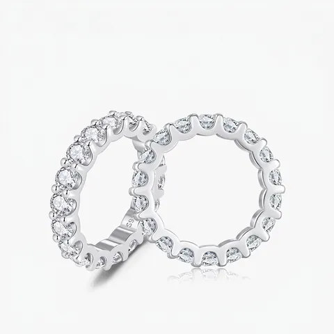 Luxury S925 Sterling Silver Moissanite Eternity Ring For Women D Color VVS1 Sparkle Pave Band Fashion Jewelry Engagement Gift