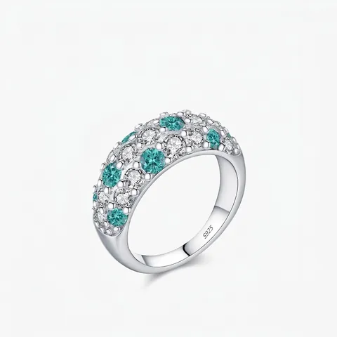 Anello Francese Vintage in Argento Sterling 925 Blu Paraiba Zirconia per Donna Piccolo Design Scintillante Pave Band Ring