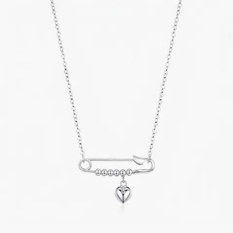 S925 Sterling Silver Safety Pin Mirror Heart Pendant Necklace For Women Minimalist Clavicle Chain Jewelry Elegant Beads Necklace