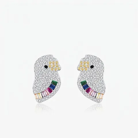 S925 Sterlingsilber Papagei Ohrstecker Für Damen Süße Regenbogen Strass Vogel Ohrringe Kreative Kleine Tier Schmuck Geschenk