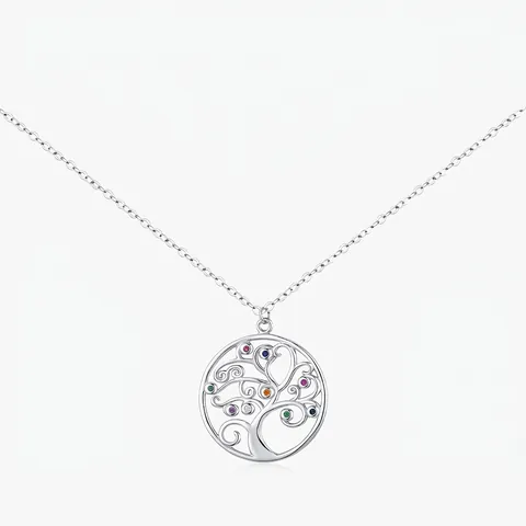 Collar de Plata de Ley 925 con Colgante del Árbol de la Vida Circonia Multicolor Incrustada Collar de Cadena Redonda para Mujer Joyería