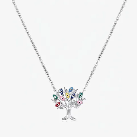 Collar Con Colgante De Árbol De La Vida De Plata De Ley 925 Para Mujer Cadena De Esmalte De Ojo Turco Colorido Joyería Minimalista
