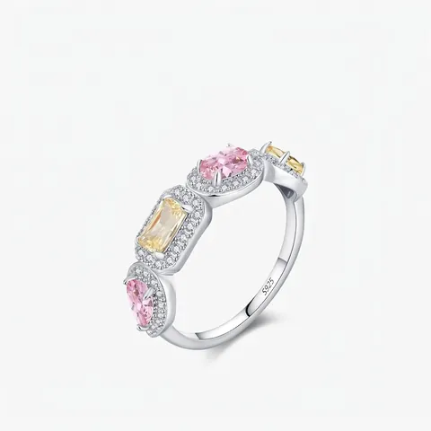 Bague Cube Colorée en Argent Sterling 925 Rose Jaune Luxe pour Femme Vintage Elégante Pavé de Strass Bijoux Cadeau