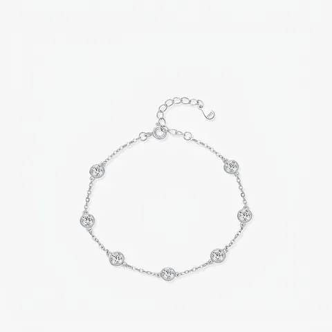 925 Sterling Silver Bubble Diamond Bracelet For Women Petite Exquisite Bezel Set Round Zirconia Adjustable Chain Jewelry