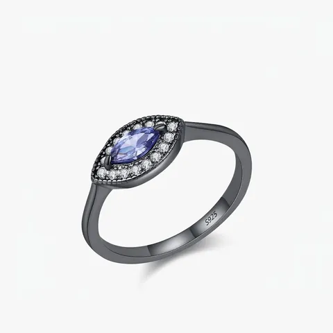 S925 Sterling Silver Vintage Gothic Marquise Cut Zirconia Ring For Women Retro Black Plated Personalized Jewelry Accessory Gift