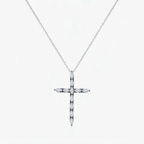 925 Sterlingsilber Kreuz Anhänger Halskette Für Damen Vintage Gothic Schwarz Galvanisiert Zirkonia Marquise Inlaid Schmuck