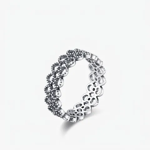 S925 Sterlingsilber Vintage Spitze Durchbrochen Herz Ring Für Damen Retro Oxidiert Milgrain Fingerring Schmuck Geschenk