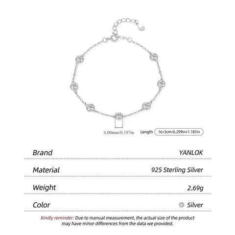 925 Sterling Silver Bubble Diamond Bracelet For Women Petite Exquisite Bezel Set Round Zirconia Adjustable Chain Jewelry
