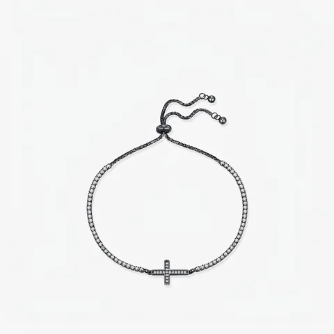 Pulsera de Cruz de Plata de Ley S925 Negro de Armas Para Mujeres Hombres Estilo Gótico Hip Hop Ajustable Con Circonia