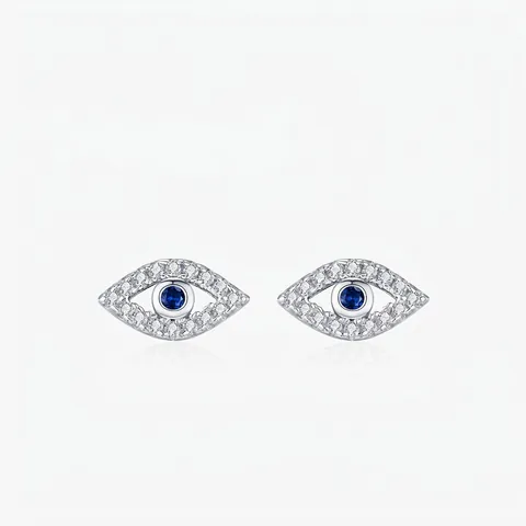 Orecchini a Bottone in Argento Sterling 925 Zirconia Malocchio per Donna Ipoallergenico Gioielli Occhio Blu Regalo di Moda