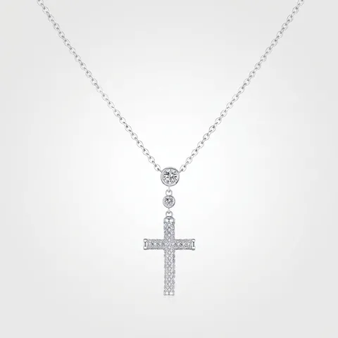 Collar Con Colgante de Cruz de Plata de Ley 925 Para Mujer Cadena de Clavícula de Diamantes de Imitación Pavé Joyería de Moda Lujo Ligero