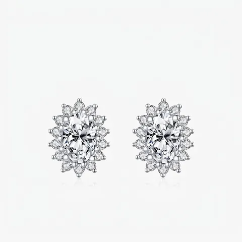 Boucles d'Oreilles Clous en Argent Sterling 925 Moissanite pour Femme Taille Ovale D Couleur VVS1 Tournesol Halo Boucles d'Oreilles Avec Certificat GRA Bijoux de Luxe