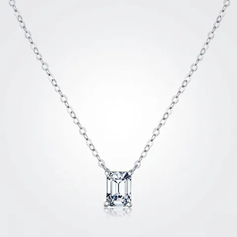 Luxury 1ct Moissanite Emerald Cut Pendant Necklace 925 Sterling Silver Adjustable Chain Jewelry With GRA Certificate